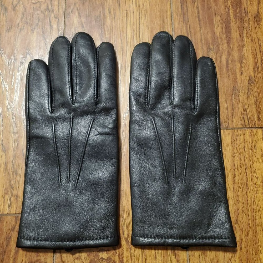 NWOT Black Leather Cashmere Lined Gloves Men's Medium